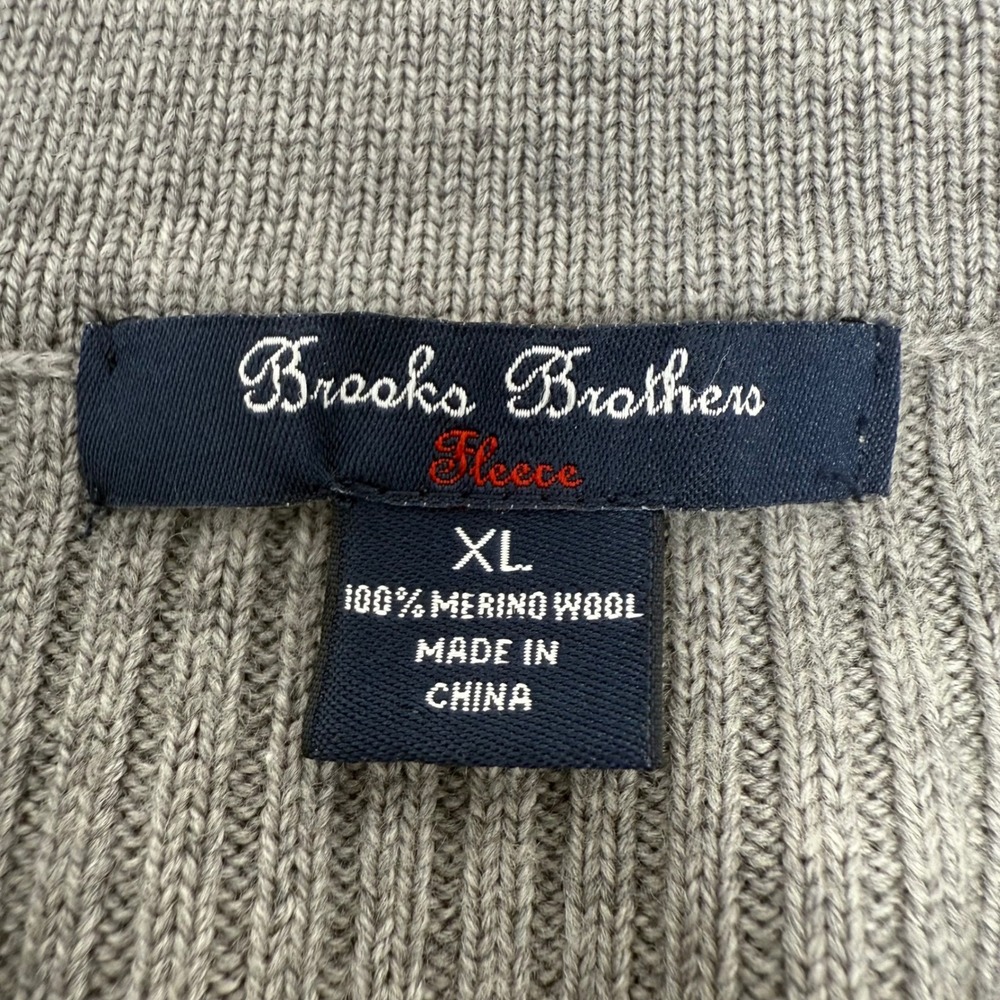 Brooks Brothers Fleece Gray 100% Merino Wool Cable Knit Shawl Cardigan Mens XL - Picture 2 of 7